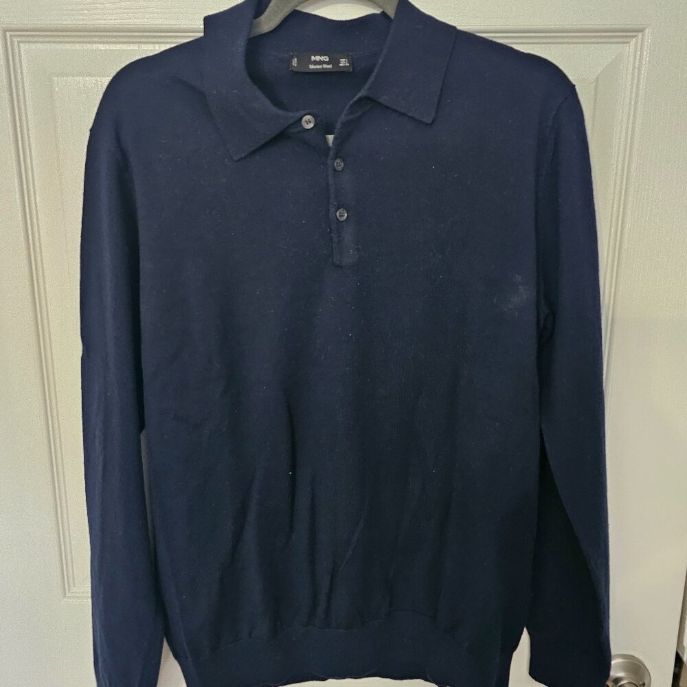 Mango Men’s Navy Knit Polo Shirt – Excellent Condition – Size S
